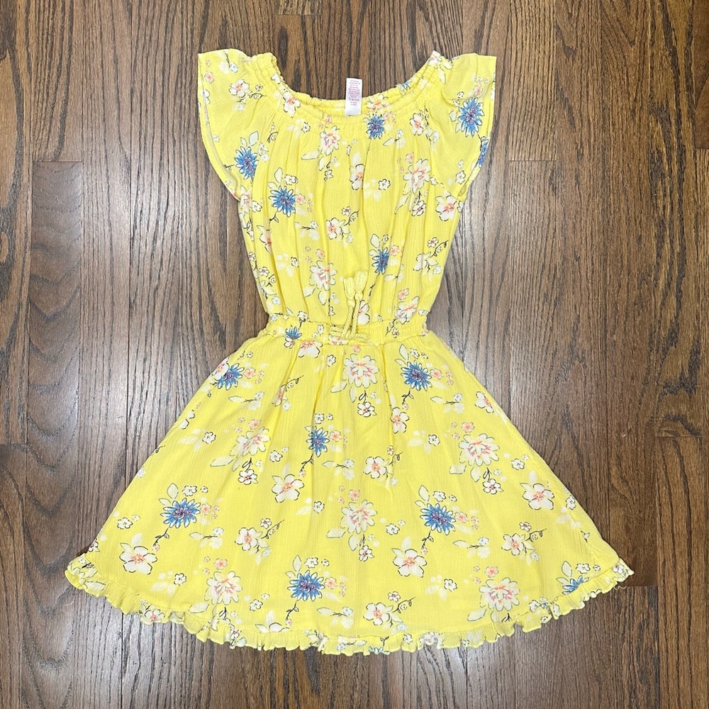 Justice Yellow Flowered Dress, Size 8